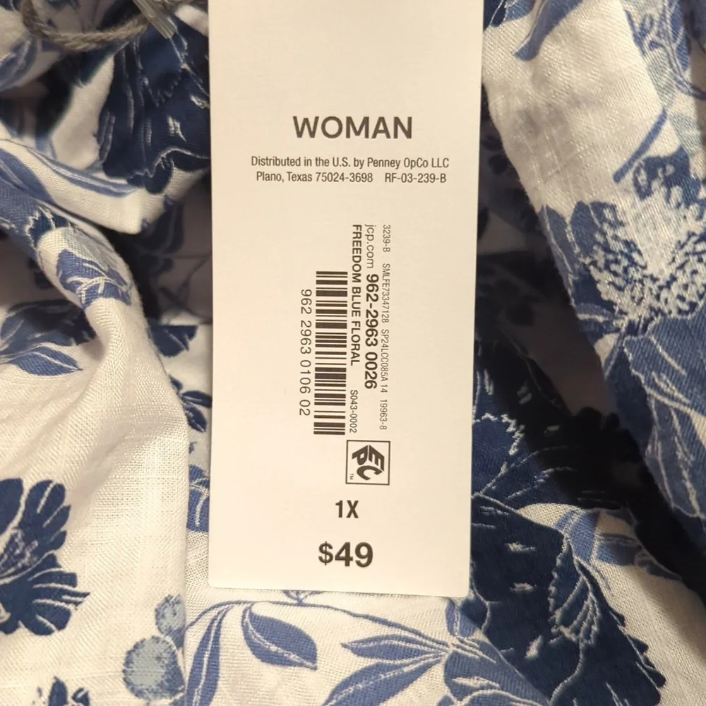 Liz Claiborne Top Blouse Floral Print Blue White Women's Plus Size 1X NEW NWT - Picture 10 of 10